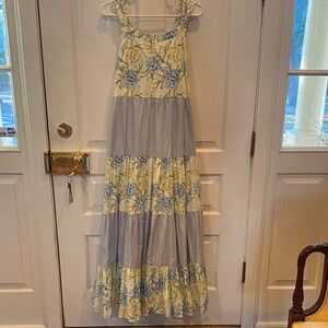 Floral Blue and Cream Maxi Dress